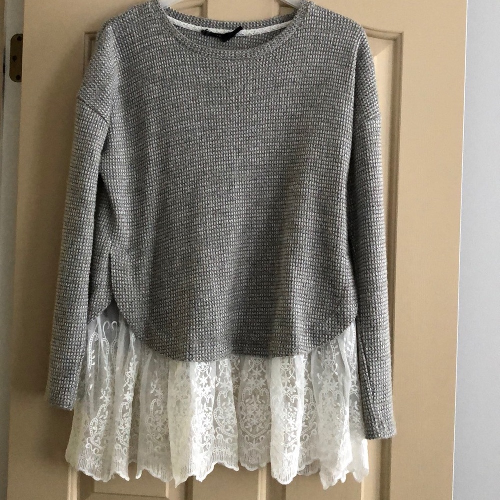 Gray Sweater with lace accent